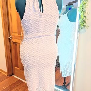 Elegant White Chevron Midi Dress